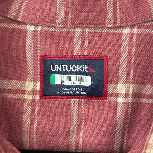 NWOT UNTUCKit Red Plaid Button Down Flannel Long Sleeve Cotton Checkered Mens-L - Picture 5 of 8